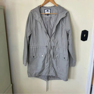 Women's 1 Sunset Lane Nylon Drawstring Hooded Rain Jacket Taupe Silver Hardware